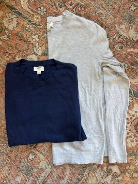 J. Crew Teddie Long Sleeve Crewneck Sweaters - Navy & Light Blue